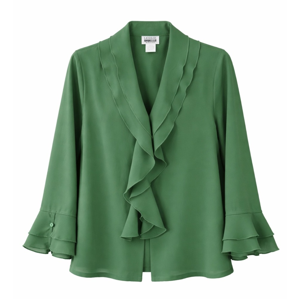 Leslie Fay Vintage Green Ruffle Blouse